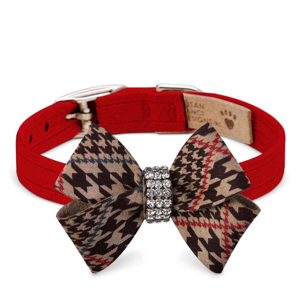 Chocolate Glen Houndstooth Red Nouveau Bow Collar