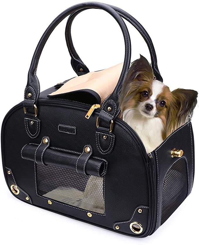 PetsHome Dog Carrier Purse, Pet Carrier, Cat Carrier, Bling Waterproof  Premium Leather Pet Travel Portable Bag Carrier for Cat and Small Dog Home  