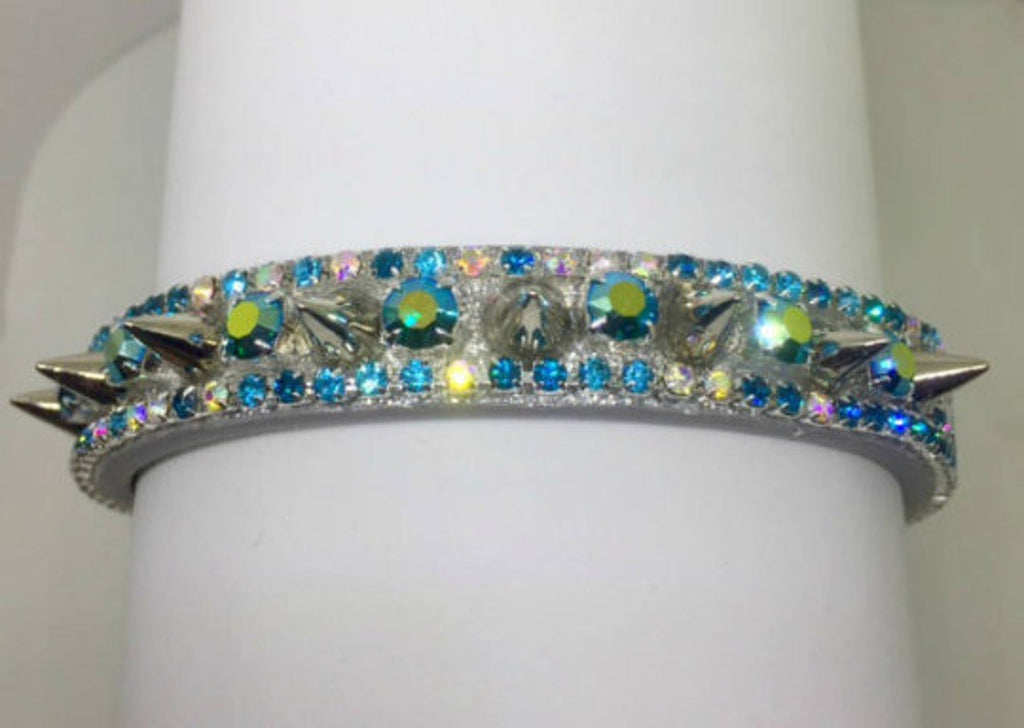 Bling Aqua Aurora Diamond Spike Collar