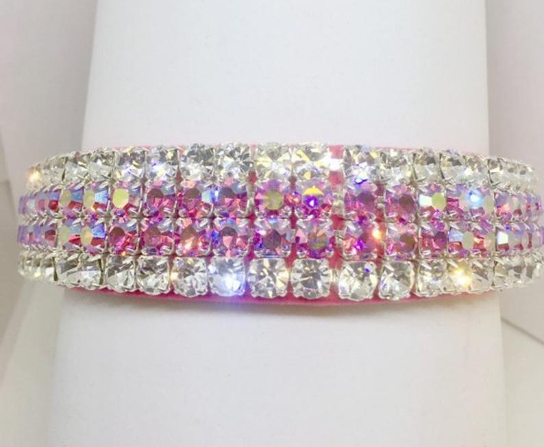 Pink Velvet Firey Glow Diamonds & Aurora Collar