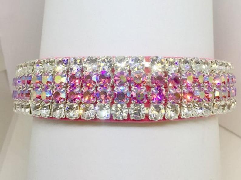 Pink Velvet Firey Glow Diamonds & Aurora Collar