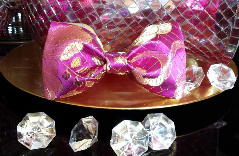 Hot Pink and Gold Brocade Bowtie