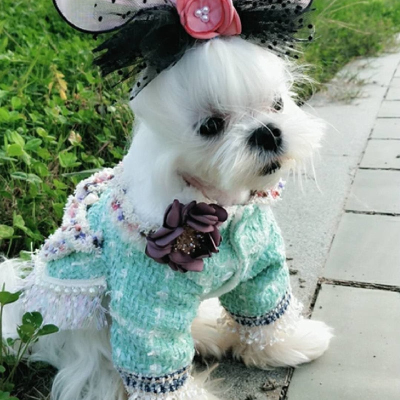 Handmade Dog Clothes Fashion Vintage Camellia Tweed Pet Dress Coat Cats  Poodle Maltese French Pull Florida (Size : XX-Large) (Medium)